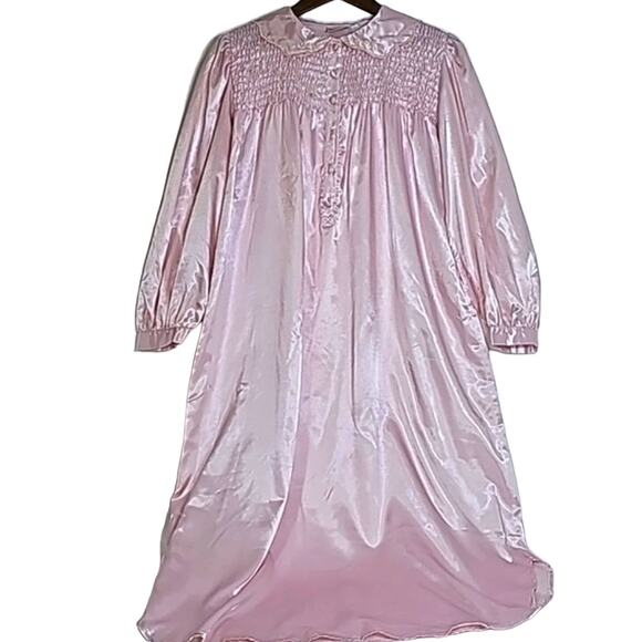 Women Sz M Sleep Shirt Pink Romantic Embroidered Intimate Moods Gown Dress - Picture 1 of 12